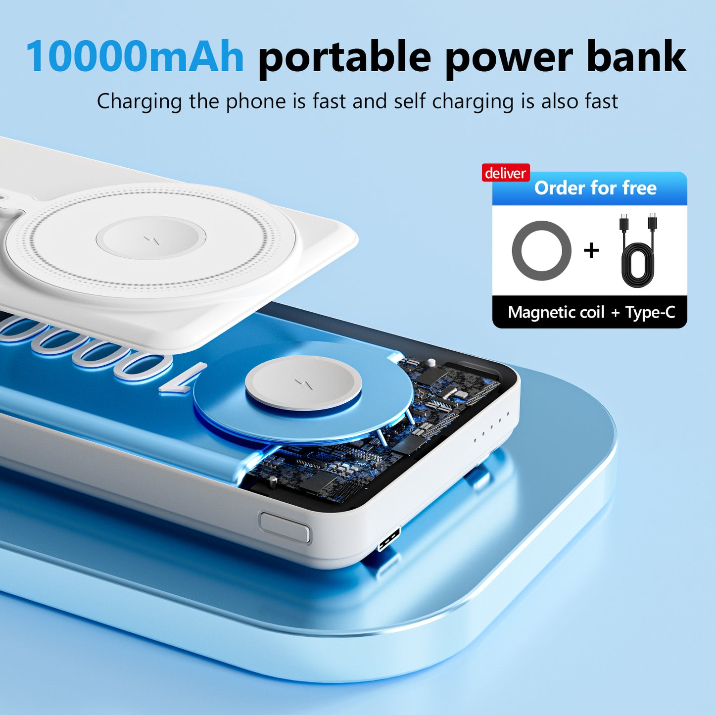 10000mah Magnetic Wireless Power Bank Portable Charger Battery Pack Capacity 10000mAh Magnetic Battery Wireless Power Bank,20W Fast Charging Portable Charger,3-in-1 Wireless Charger Built-in Cables foriPhone 16. 15.../Samsung/iPad4